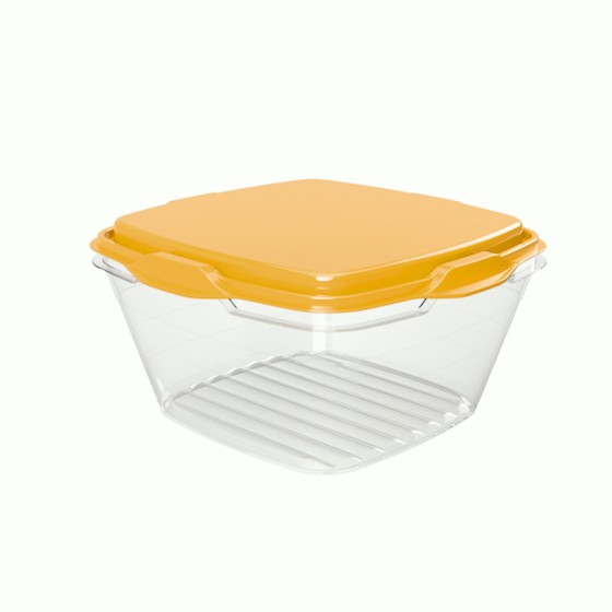Food container 500ml,  12.4 x 12.4 x 6.7 cm (BPA FREE Polypropyle) Yellow lid